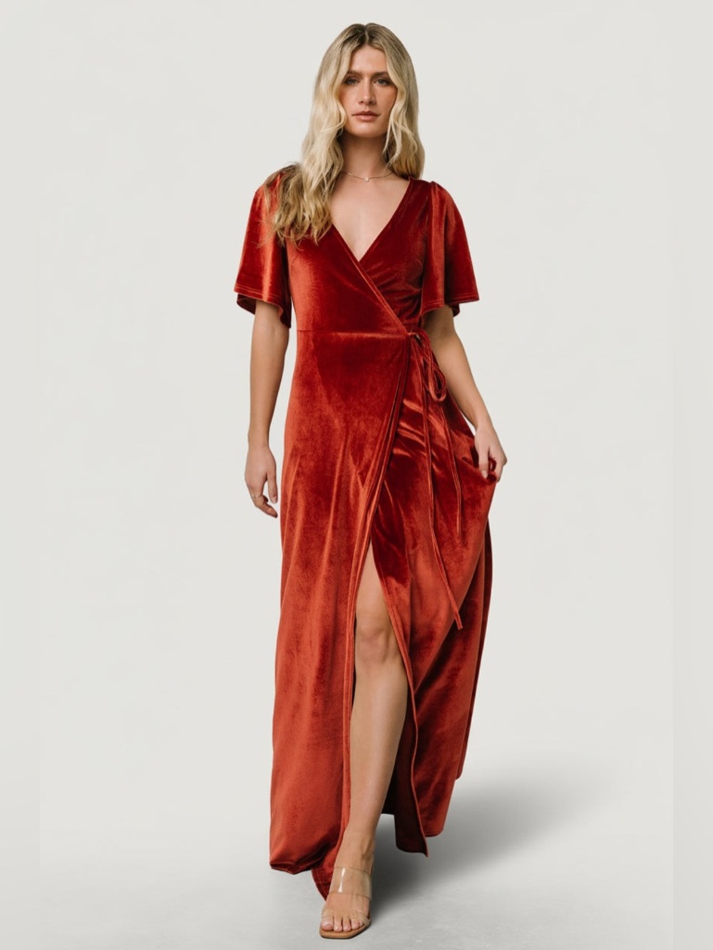 NWT Baltic Born Meghan Velvet Wrap Maxi Dress Terracotta Women's Size Small
